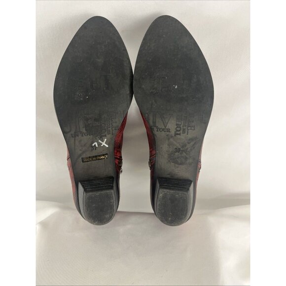 Un Tour en Ville Burgundy Distressed-Look Booties Womens EU Size 37 - Picture 6 of 9